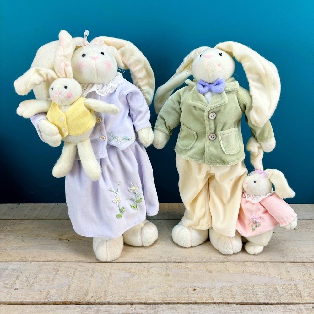 EASTER RABBIT FAMILY Plush Figures 16"H Free Standing Pastel Spring Decor Cute